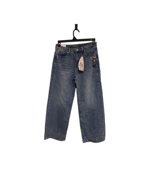 Wide Leg Embellished Dark Blue Jeans